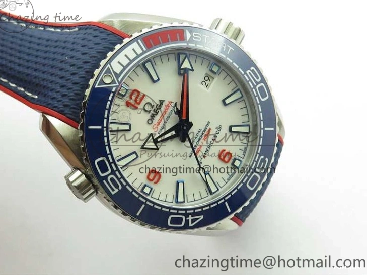 0117 Comfortable Planet Ocean 43.5mm America’s Cup VSF Best Edition White Dial On Blue Gummy Strap A 7900